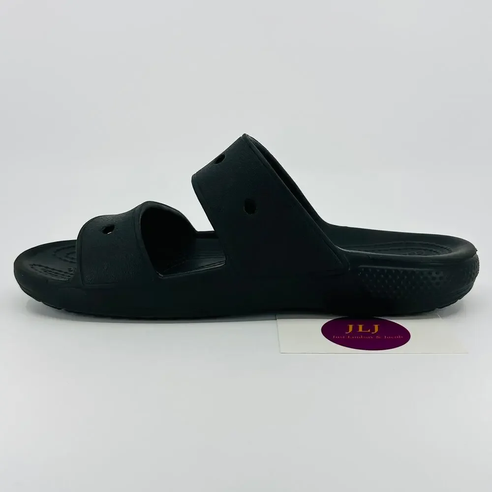 Crocs Classic Two Strap Black Comfort Slide Sandals Size 7 Men's / 9 Women's